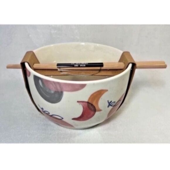 NEW MADISON HOME COLORFUL MOON FLOWER RAMEN BOWL & CHOPSTICKS SET - Picture 1 of 6